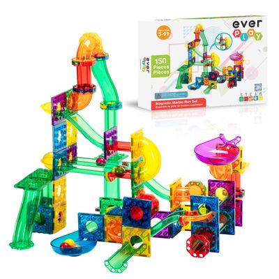 Everplay 150 Piece Marble Run Magnetic Building Toys Magnet Tile Construction Blocks STEM Learning Educational Toy Playset Toddlers Preschool Boys Girls Kids Children Unlimited Creations Age 3+ and Up