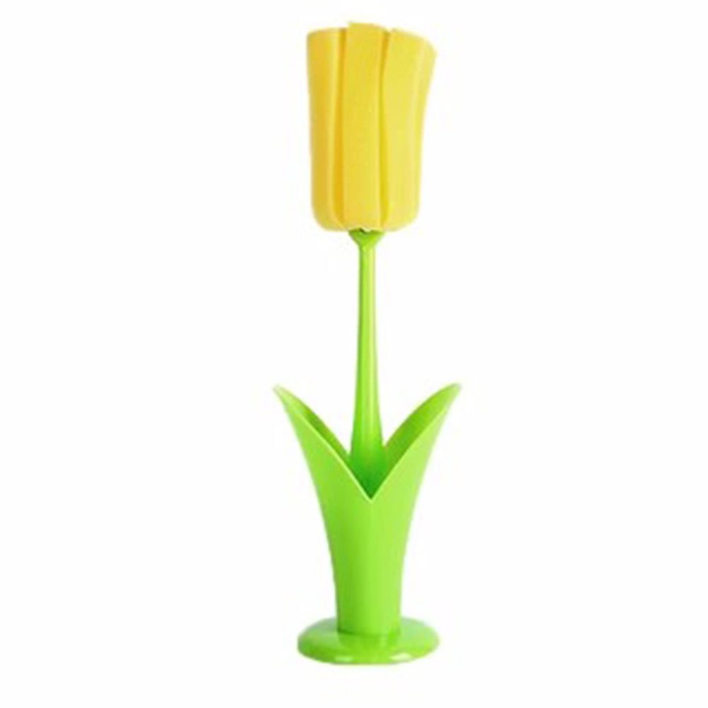 2PCS Sponge Cleaning Brush, Replaceable Feeding Bottle Brush, Long Handle Grip Cup Brush for Coffee Mugs Winebottle Baby Bottles (Yellow)