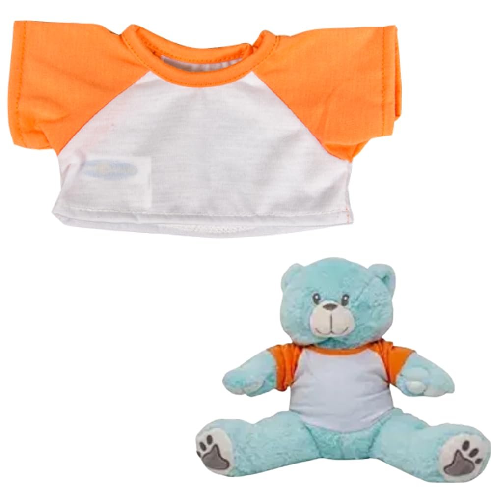 Plush Gear White T-Shirt with Orange Sleeves for 6-10 Inch Stuffed Animals Clothes for Teddy Bears Dolls and Plush Toys, Soft Cotton Outfit for Small Plushies Dress Up Accessories for Kids Gifts