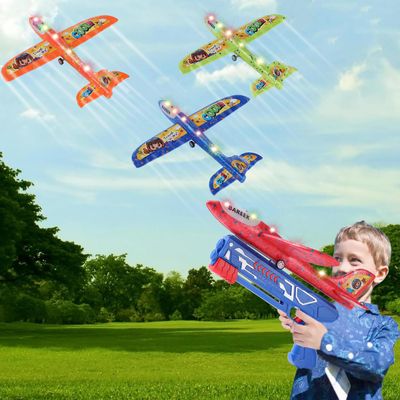 BAREEK 3 Pack Airplane Launcher Toy for Kids, Led Foam Glider with Plane Launcher for Playing Outdoor Flying Toys, Birthday Gifts for Boys Girls 3 4 5 6 7 8-13 Year Old.