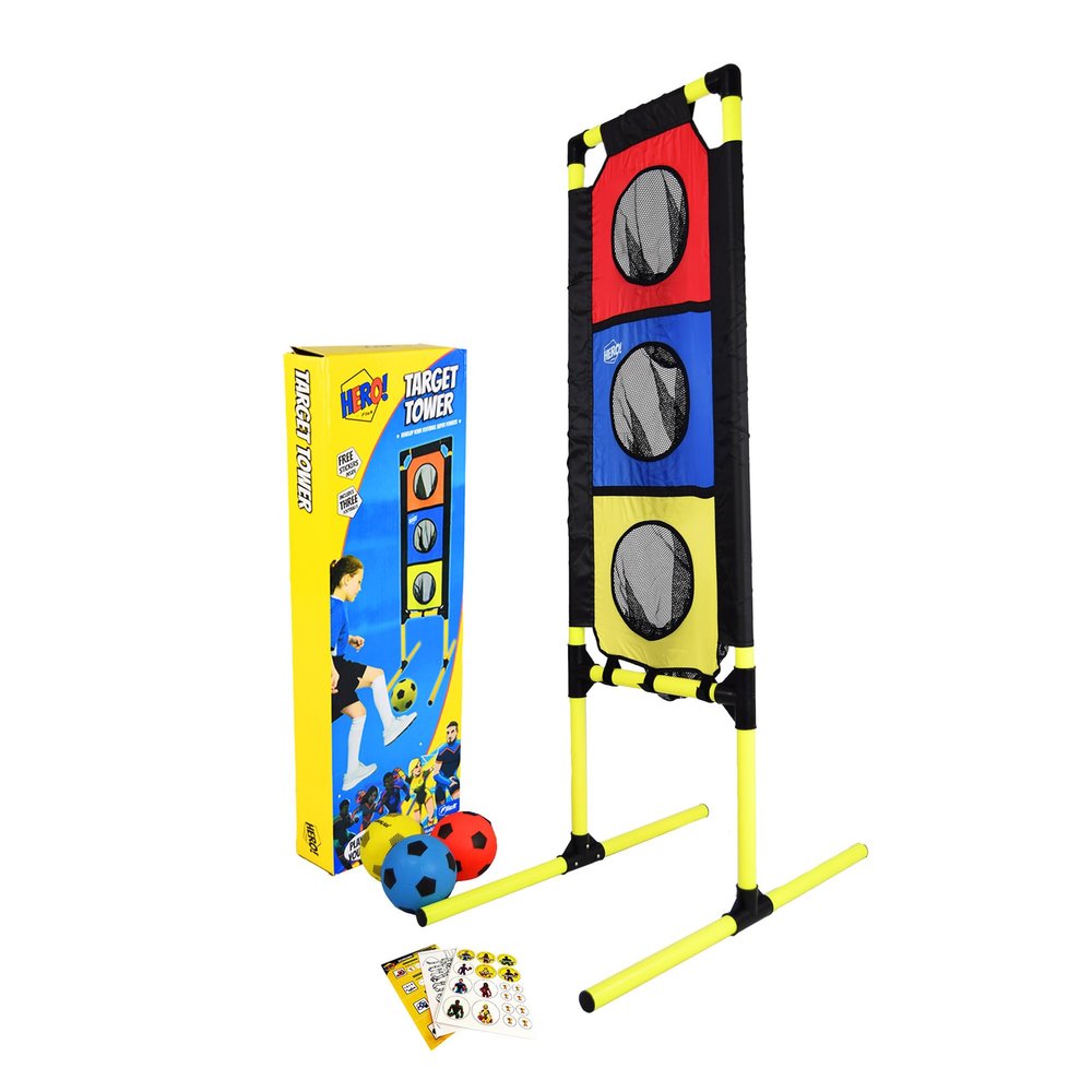 Soccer Flick Hero! Target Tower - Soccer Game for Kids - Includes Target Tower and 3 Balls - Portable Soccer Training Equipment