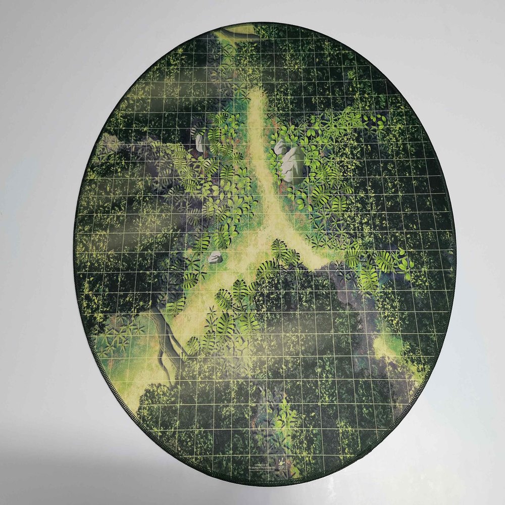 24" Diameter Jungle Playmat with 1" Grid Stitched Edging, Double-Sided with Universal Dungeon Terrain