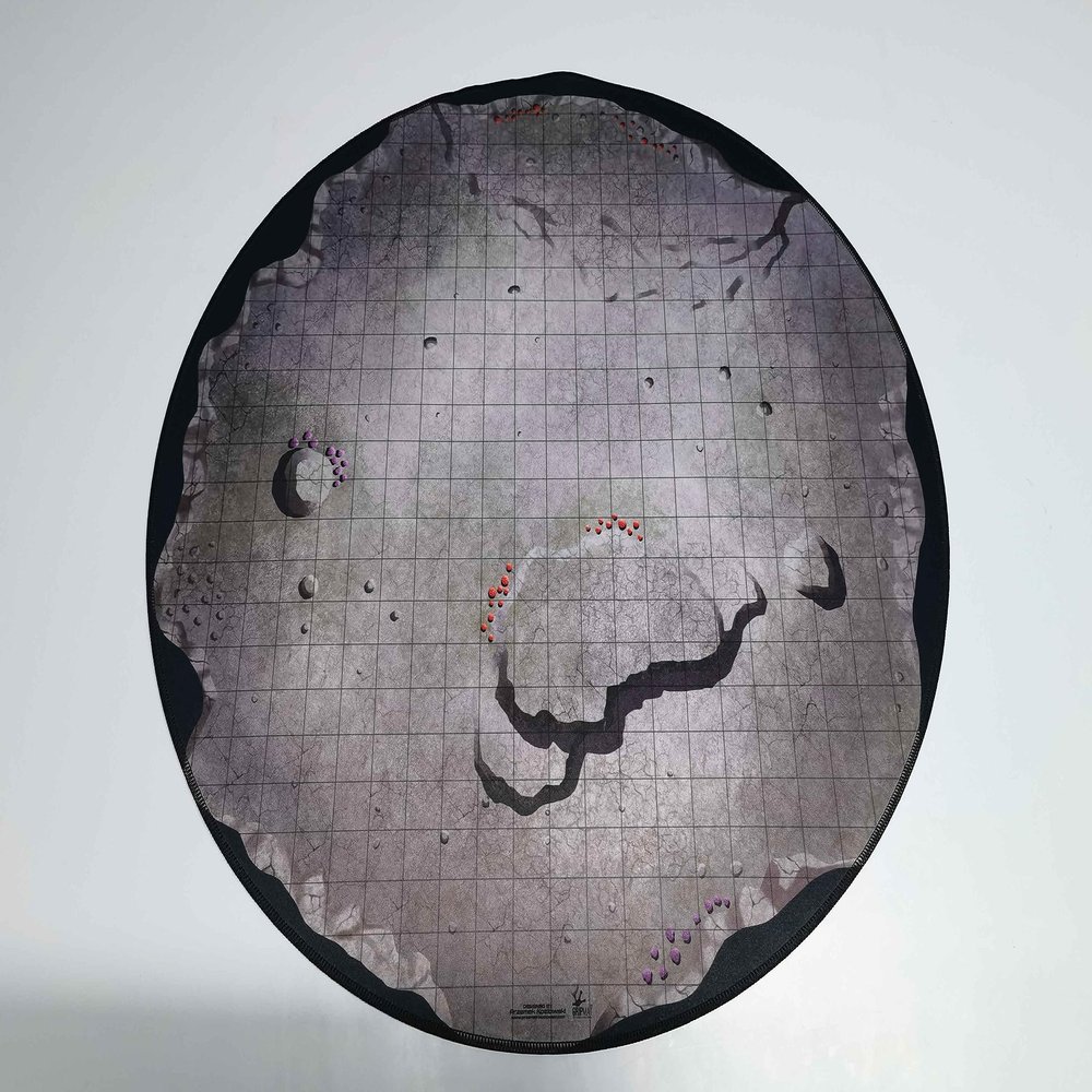 24" Diameter Cavern Playmat with 1" Grid Stitched Edging, Double-Sided with Universal Dungeon Terrain