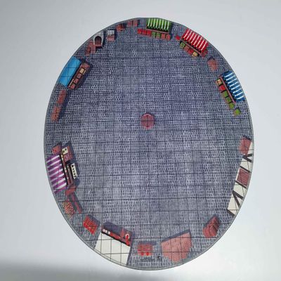 24" Diameter Marketplace Playmat with 1" Grid Stitched Edging, Double-Sided with Universal Dungeon Terrain