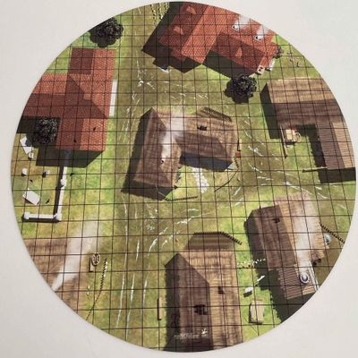 24" Diameter Village Playmat with 1" Grid Stitched Edging, Double-Sided with Universal Dungeon Terrain