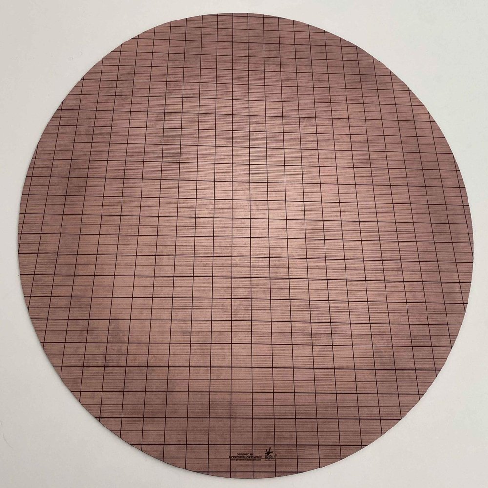 24" Diameter Wood Floor Playmat with 1" Grid Stitched Edging, Double-Sided with Universal Dungeon Terrain