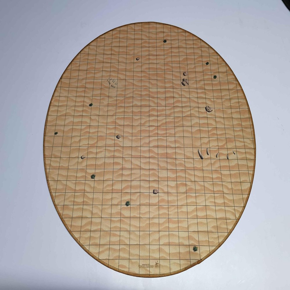 24" Diameter Desert Playmat with 1" Grid Stitched Edging, Double-Sided with Universal Dungeon Terrain
