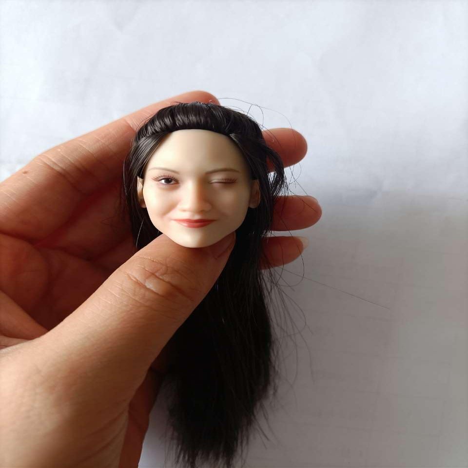 1/6 Scale Female Head Sculpt,Beauty Asian Girl Smile Expression Head Sculpt Carved for 12inch Female PH TBL JO Action Figure Body (A)
