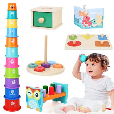 Dulsaera Montessori Toys for 1 Year Old, 6-in-1 Baby Toys 6-12 Months Educational Toys for 1 Year Old Developmental Learning Toy Infant Birthday Gifts for Boys Girls Babies