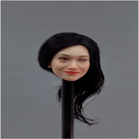 1/6 Scale Female Head Sculpt,Beauty Asian Girl Smile Expression Head Sculpt Carved for 12inch Female PH TBL JO Action Figure Body (C)