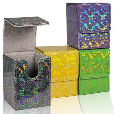 Dmoicols 4 Packs Card Deck Box Holds 400+ Single Sleeved Cards,Laser Sparkly Material Card Storage Box Vertical,4 in1 MTG Commander Deck Box with 2 Dividers fit TCG CCG (Black+Yellow+Cyan+Purple)