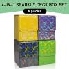Dmoicols 4 Packs Card Deck Box Holds 400+ Single Sleeved Cards,Laser Sparkly Material Card Storage Box Vertical,4 in1 MTG Commander Deck Box with 2 Dividers fit TCG CCG (Black+Yellow+Cyan+Purple) view 2