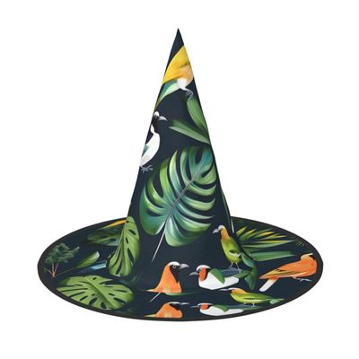 ZISHAK Tropical Birds Plant Leaf Trendy Halloween Witch Hat For Women - Ultimate Party Hat For Best Halloween Costume Ensemble