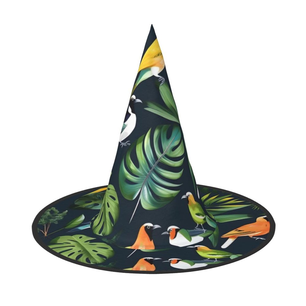 ZISHAK Tropical Birds Plant Leaf Trendy Halloween Witch Hat For Women - Ultimate Party Hat For Best Halloween Costume Ensemble
