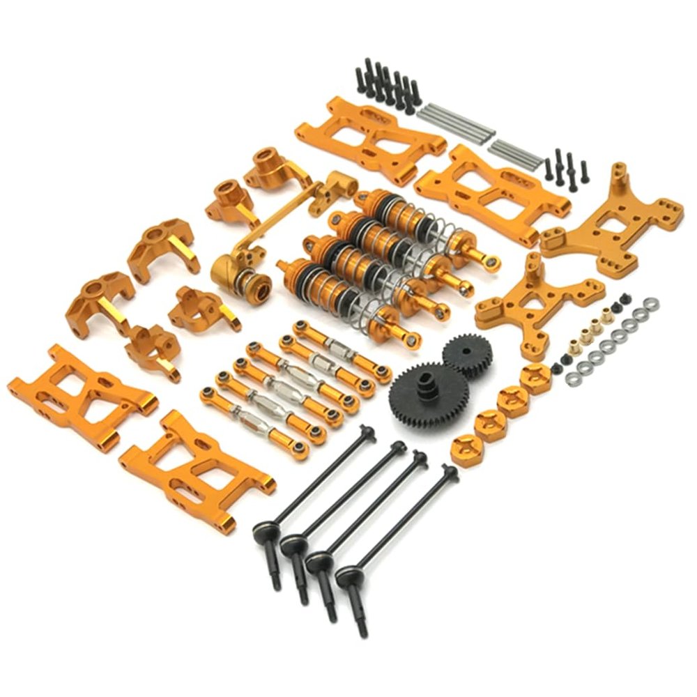 ZDingTech Wltoys 144001 124017 Upgrade Parts kit 13-in-1 Metal Kit,Wltoys 144001 144010 144011 124017 V2 Upgrades Parts,Wltoys 124019 124016 24018 RC Car Parts Upgrades Metal Kit (1-Golden)