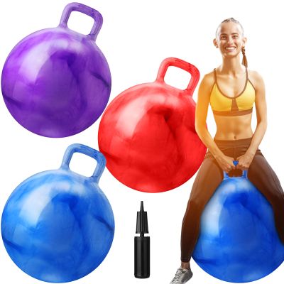 Libima 3 Pcs Hopper Ball 25 Inch Outdoor Bouncy Balls with Handles Marbling Color Bounce Balls Inflatable Jumping Hopping Ball with Air Pump for Indoor Outdoor Games Sports Supplies, 3 Colors