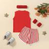 Kuriozud Baby Halloween Outfits Sleeveless Tank Tops with Shorts Headband Wristbands Set Toddler Workout Costume (Red, 3-4 Years) view 4