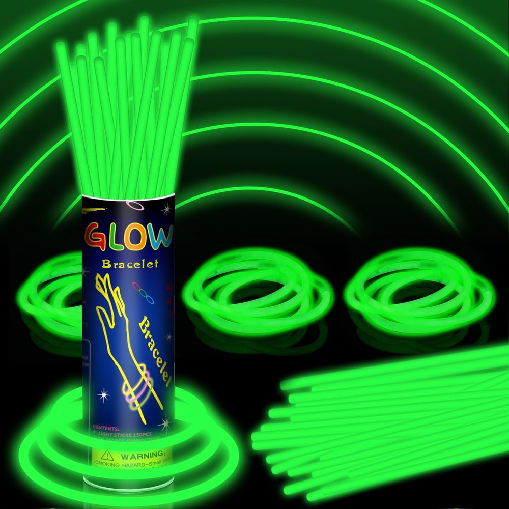 150 Pack 8 Green Glow Sticks Bulk with 150 Connectors Neon Glow In The Dark Party favors Supplies for Holiday Birthday Party Decoration (Green)