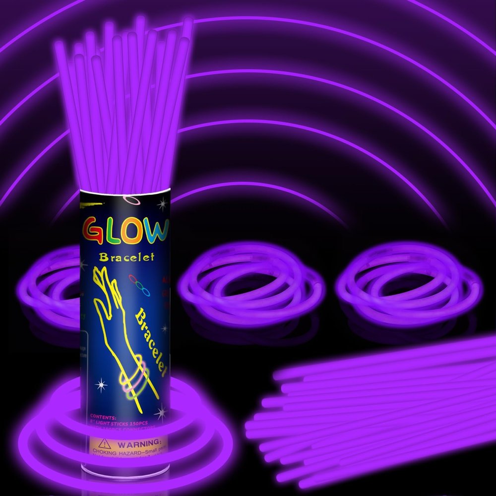 150 Pack 8 Purple Glow Sticks Bulk with 150 Connectors Neon Glow In The Dark Party favors Supplies for Holiday Birthday Party Decoration (Purple)