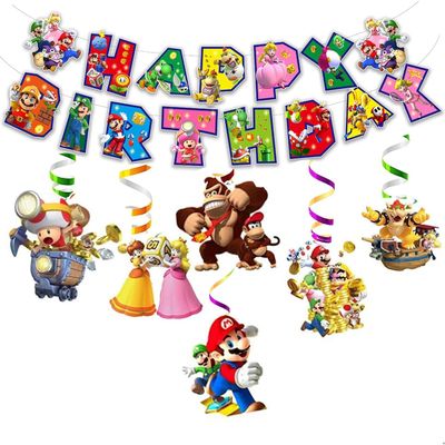 13 Packs Mario party supplies,12pcs Mario Hanging Swirls and 1 Happy Birthday Banner for Mario party decoration