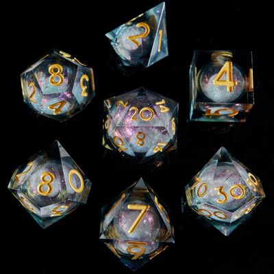 Fugacity DND Dice Set, Liquid Core Handmade Sharp Edge 7 Piece Resin Dice-Dungeons and Dragons Polyhedral Dice Set, D&D Dice Set with Gift Dice Case for RPG MTG Table Games(White Sand & Golden)