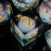 Fugacity DND Dice Set, Liquid Core Handmade Sharp Edge 7 Piece Resin Dice-Dungeons and Dragons Polyhedral Dice Set, D&D Dice Set with Gift Dice Case for RPG MTG Table Games(White Sand & Golden) view 3