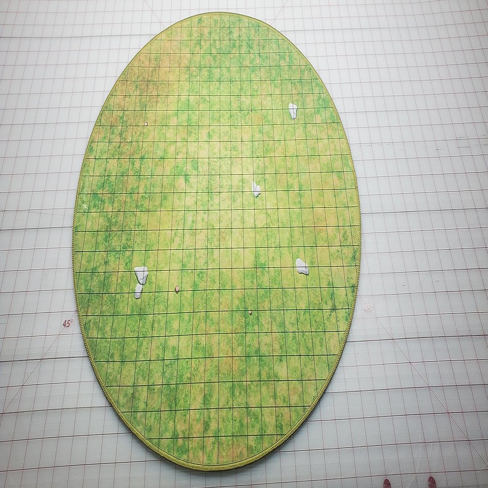 24" Diameter Grassland Playmat with 1" Grid Stitched Edging, Double-Sided with Universal Dungeon Terrain