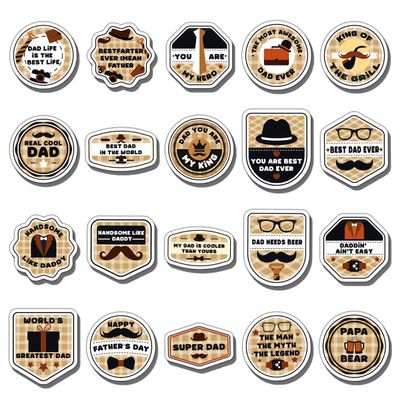 20 Pack Pcs Dad Stickers for Water Bottles Waterproof Scrapbooking Laptop Phone Case Helmets Luggage Funny Vinyl Sticker Packs Set Teens Adults Fathers Aesthetic Vintage Decals