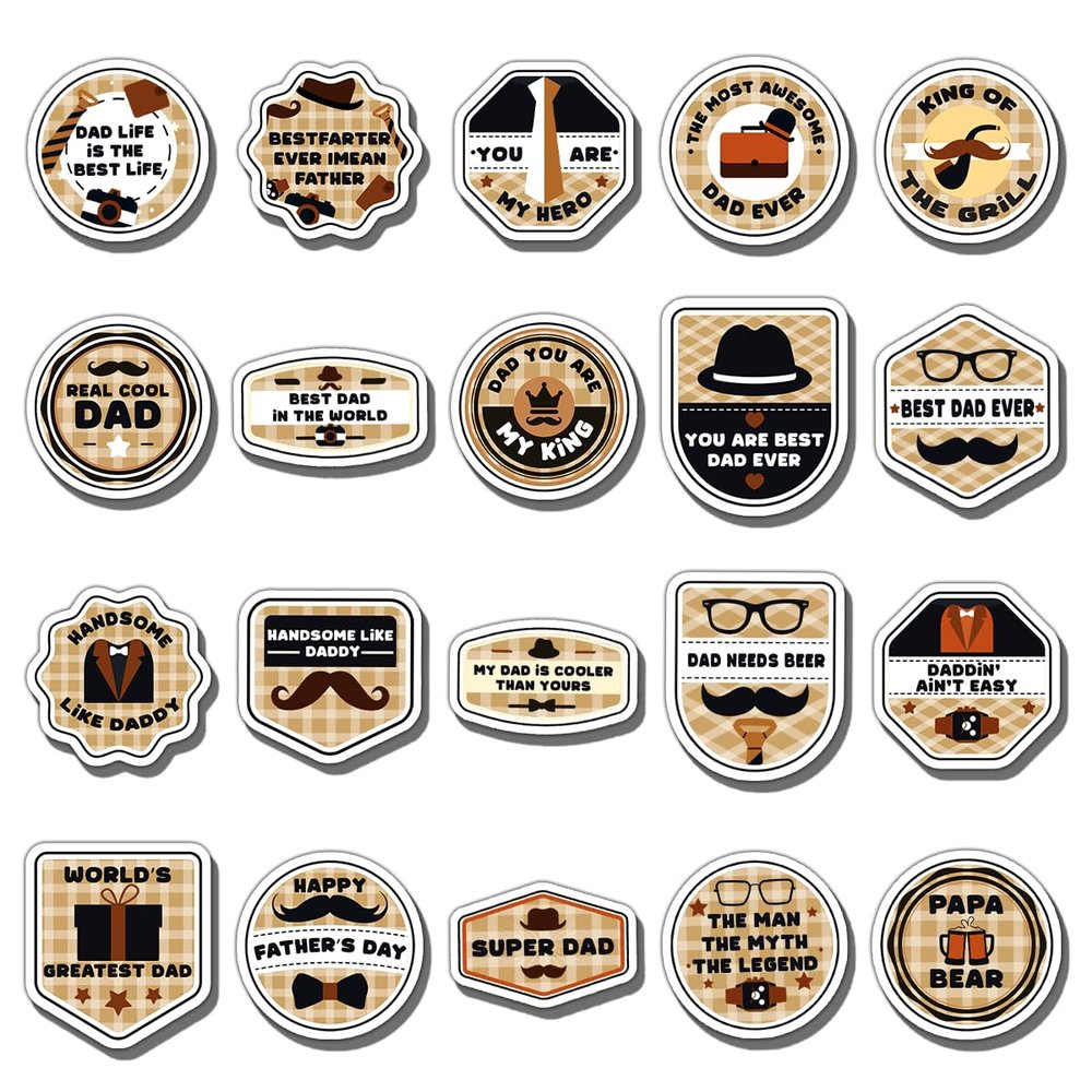 20 Pack Pcs Dad Stickers for Water Bottles Waterproof Scrapbooking Laptop Phone Case Helmets Luggage Funny Vinyl Sticker Packs Set Teens Adults Fathers Aesthetic Vintage Decals