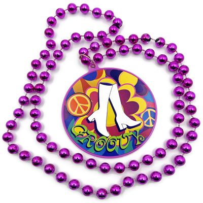 Groovy Go Go Dancer White Boots Peace Hippy Mardi Gras Bead Necklace New Orleans Parade Beads