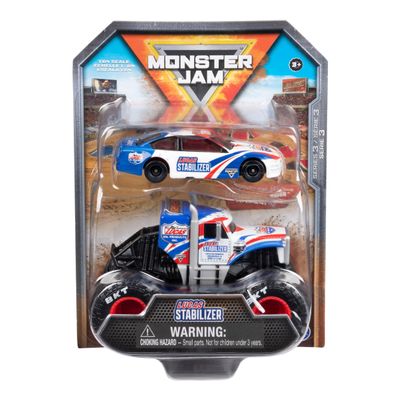 Monster Jam Official 1:64 Scale Diecast 2-Pack Monster Truck and Race Car: Lucas Stabilizer