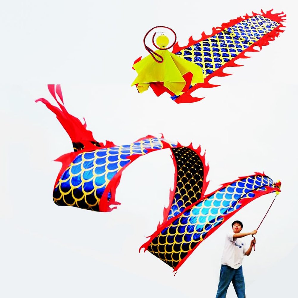 6 Meters (19.6 FT) Square Exercise Dragon Poi with 340g Weighted Ball and 1.2 Meters Swing Rope, Outdoor Flinging Fitness Dragon Dance Wu Long 3D Dragon Ribbon Streamer (Blue Dragon)