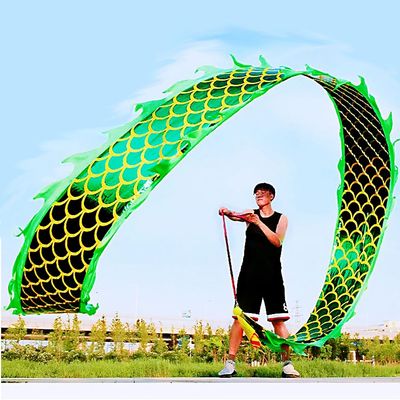 6 Meters (19.6 FT) Square Exercise Dragon Poi with 340g Weighted Ball and 1.2 Meters Swing Rope, Outdoor Flinging Fitness Dragon Dance Wu Long 3D Dragon Ribbon Streamer (Green Dragon)