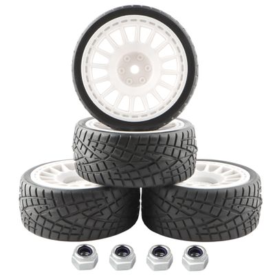 GDOOL 1/10 Scale OD2.55 RC On Road Touring Racing Tires 12mm Hub Wheel Hex Compatible with Traxxas 4 Tec 2.0 Tamiya TT01 XV01 Kyosho WR8 Sakura WLtoys HPI 1/10 Arrma Grom RC Cars(White)
