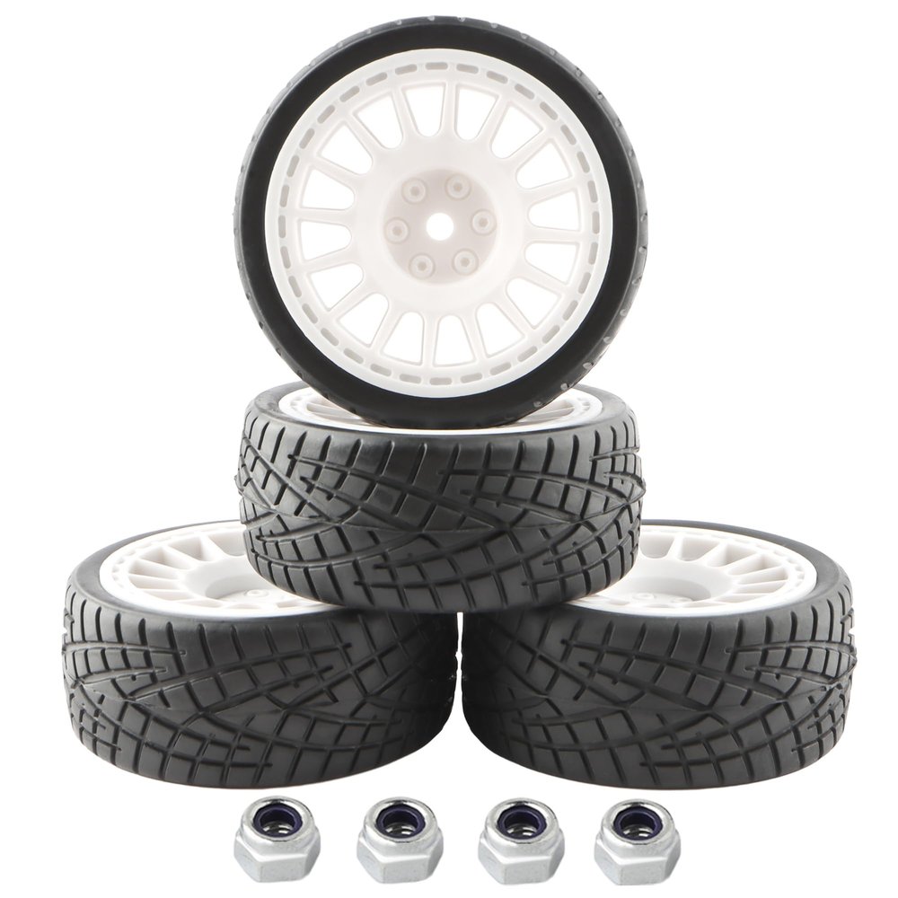 GDOOL 1/10 Scale OD2.55 RC On Road Touring Racing Tires 12mm Hub Wheel Hex Compatible with Traxxas 4 Tec 2.0 Tamiya TT01 XV01 Kyosho WR8 Sakura WLtoys HPI 1/10 Arrma Grom RC Cars(White)