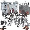 Plustopoy Medieval Castle Knight Toy Soldier Army Figurines, DIY Assembled Cavalry, Arrow Tower,8 Knights and 8 Horse, 36 Soldiers, Simulated Siege War of Attack Castle Toy for Boys view 1