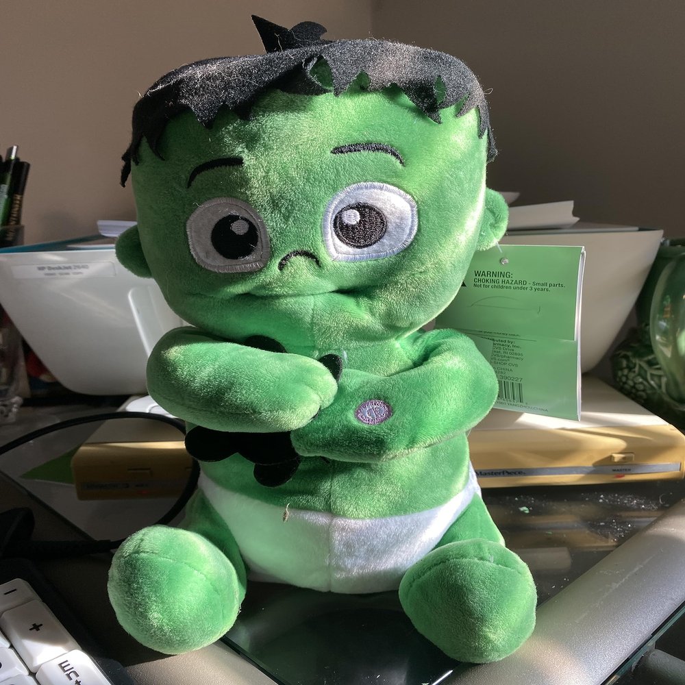 Halloween Gemmy Spooky Village Animated Munching Baby Monster Frankenstein 11"