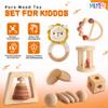 Wooden Montessori Toys 7PCS Wooden Baby Toy for Babies 12-36 Months, Natural Wood Rattle Toy Set with Crochet Lion Rattle, Gift for Infant Boys Girls view 3
