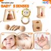 Wooden Montessori Toys 7PCS Wooden Baby Toy for Babies 12-36 Months, Natural Wood Rattle Toy Set with Crochet Lion Rattle, Gift for Infant Boys Girls view 4