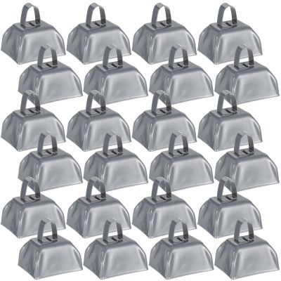 Yeshone 24 Pcs Metal Cowbell with Handle Cow Bells Noise Makers for Sporting Events Small Loud Noisemaker Cow Bell for Wedding Cheering Football Games, 3 x 2.8 x 2.5 Inch(Grey)