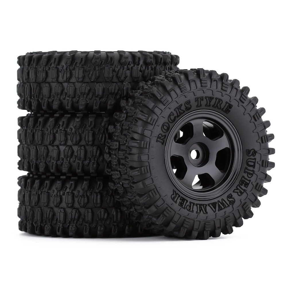4PCS 1.0" CNC Beadlock Micro Crawler Wheel Rims Tires Set for 1/24 RC Crawler Car for A-xial SCX24 90081 AXI00001 Deadbolt Modification Accessories (Color : 2)