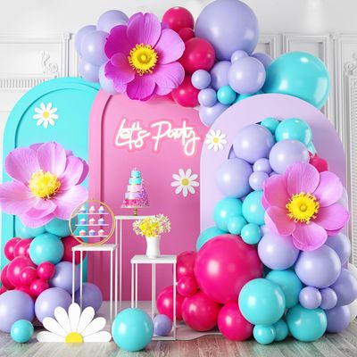 Wildflower Balloon Arch Garland kit,Hot Pink Blue Purple Balloon Garland Kit Foil Daisy Flower Balloons for Baby Shower Daisy Theme Wedding Girls Spring Floral Daisy Birthday Party Decoration
