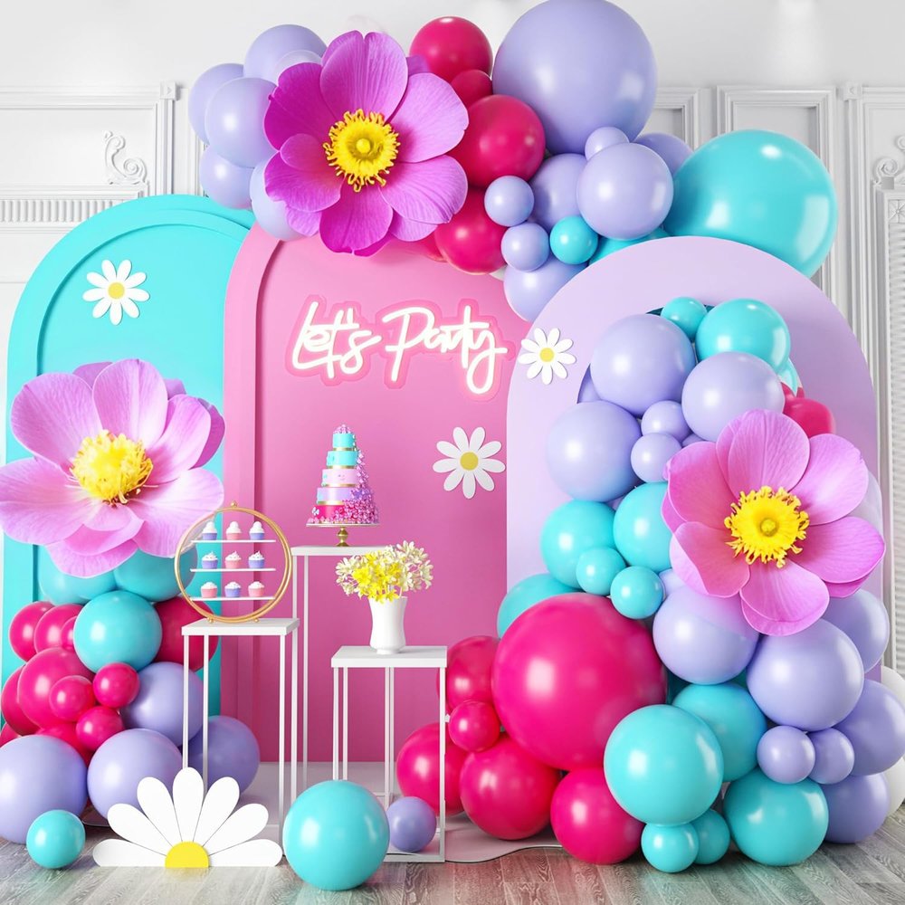 Wildflower Balloon Arch Garland kit,Hot Pink Blue Purple Balloon Garland Kit Foil Daisy Flower Balloons for Baby Shower Daisy Theme Wedding Girls Spring Floral Daisy Birthday Party Decoration