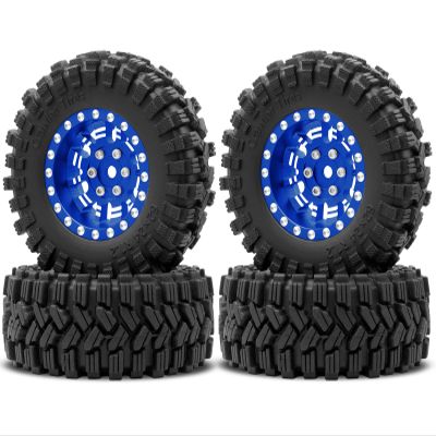 OGRC 1.0 Plus (1.2 Inches) Beadlock Wheel and Tires Set 7mm Negative Offset Wheel Rims SS Super Soft Sticky Tires for TRX4M SCX24 FCX24 AX24 1/24 1/18 RC Crawler Car - 62 * 24mm (Blue)