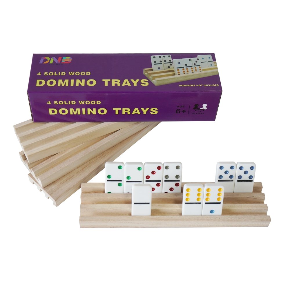 DNB Wooden Domino Racks Trays - Set of 4 Holders 3 Slots per Holder - Dominoes NOT Included