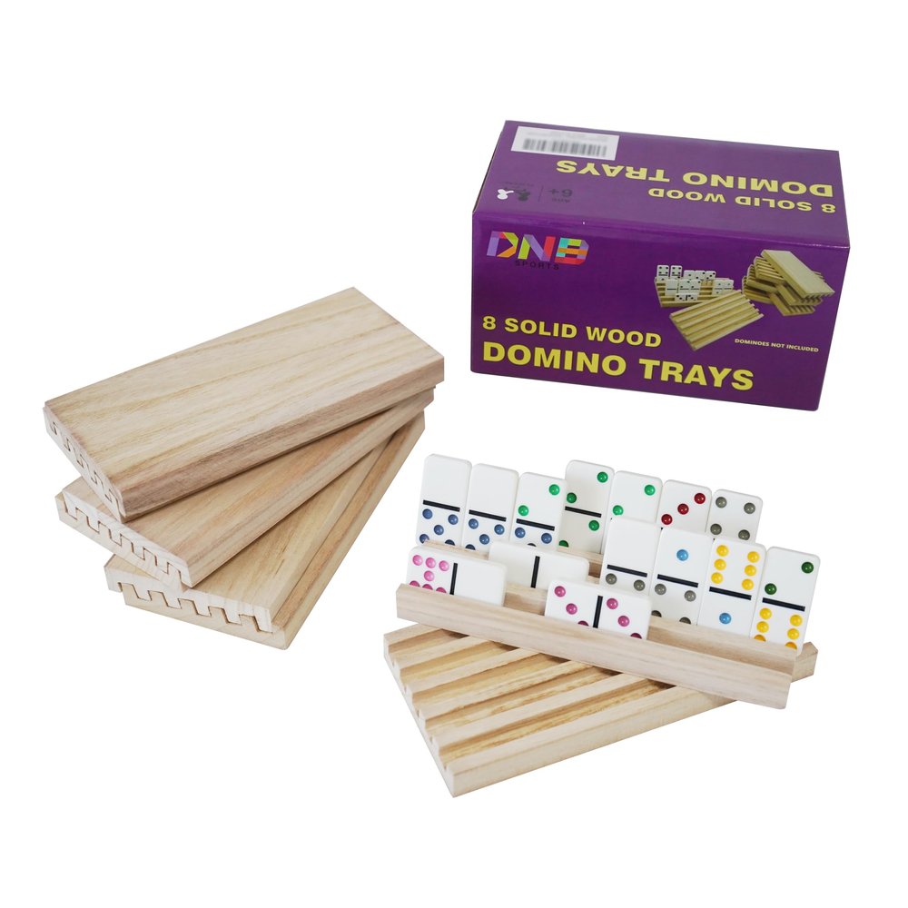 DNB Wooden Domino Racks Trays - Set of 8 Holders 5 Slots per Holder - Dominoes NOT Included