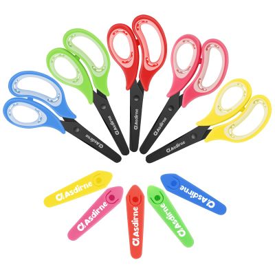 Asdirne Black Coated Kids Scissors for Child, Safety with Blunt Tip Stainless Steel Blades and Soft Grip, Great for Home and School, Assorted Color, 13.5cm, 5 Pack
