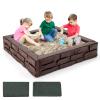 Costzon Kids Sandbox with Cover, 47"x 47" HDPE Sand Box w/Oxford Cover, Bottom Liner, Reinforced Structure, Weather Resistant Outdoor Sand Pit for Backyard Lawn Garden Beach (Brown) view 1