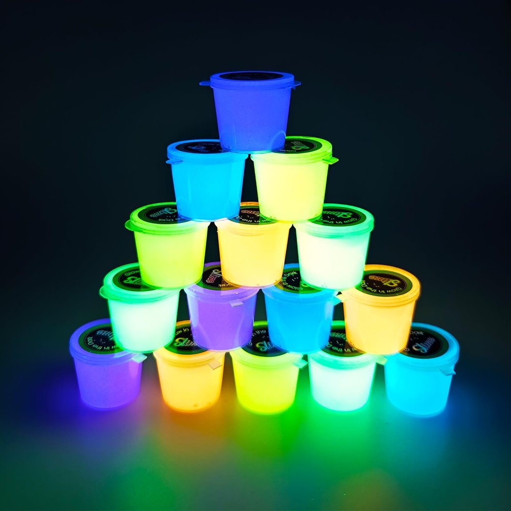 15 Pack Glow in The Dark Slime, Crystal Galaxy Slime, Including Blue, Pink, Yellow, Orange etc, Party Favors, Soft and Non-Sticky, for Educational Stress Relief Toys for Girls Boys
