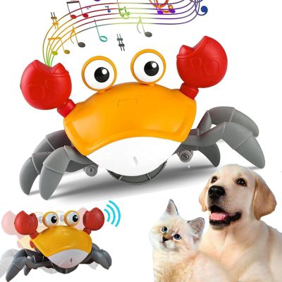 Minestylish Crawling Crab Dog Toys, Escaping Crab Dog Toy with Obstacle Avoidance Sensor, Dancing with Music Sounds & Lights for Dogs Cats Pets, Pre-Kindergarten Learning Crawl